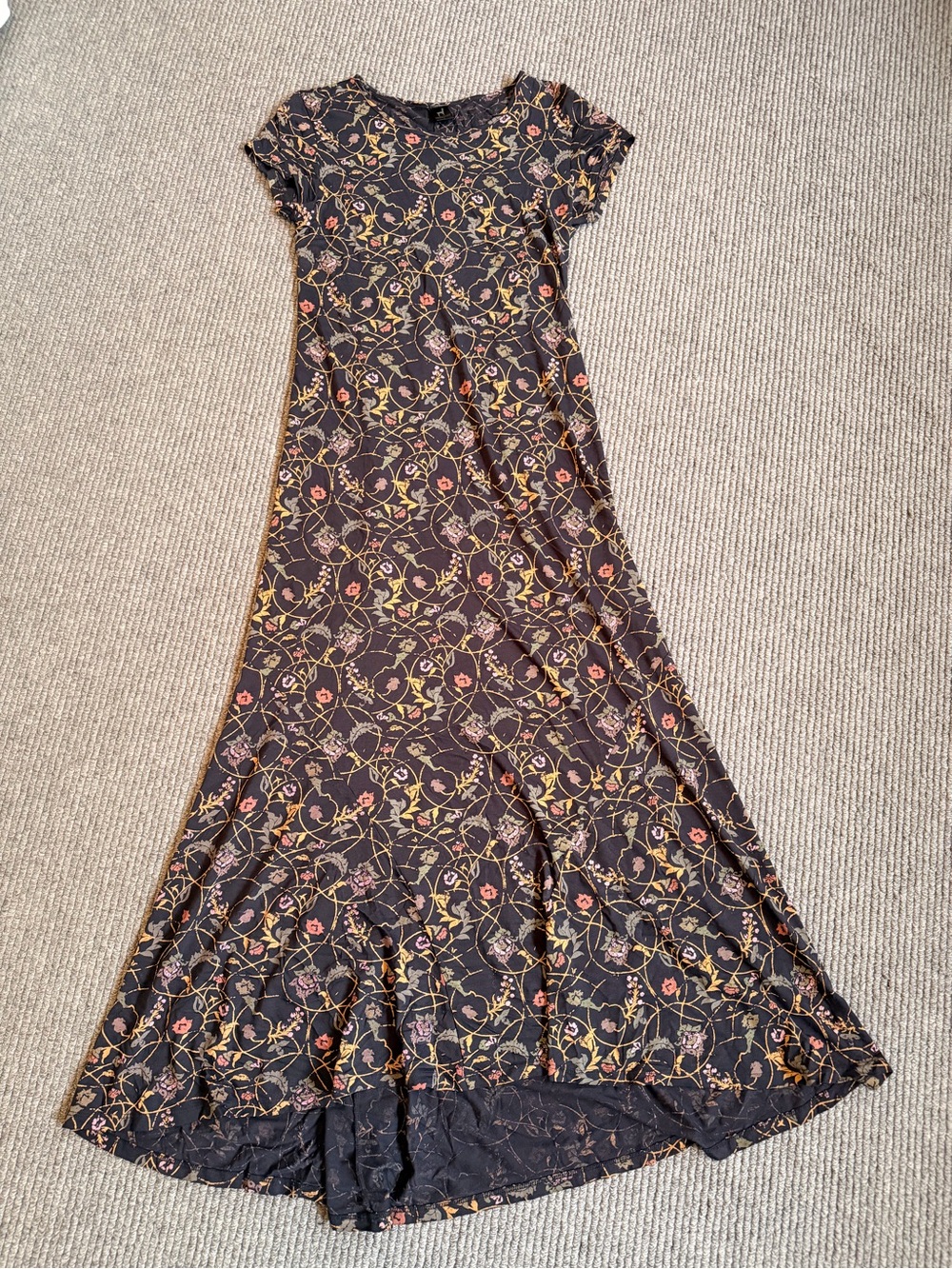 Peruvian Connection, Cotton Pima Maxi Dress, black floral, size small